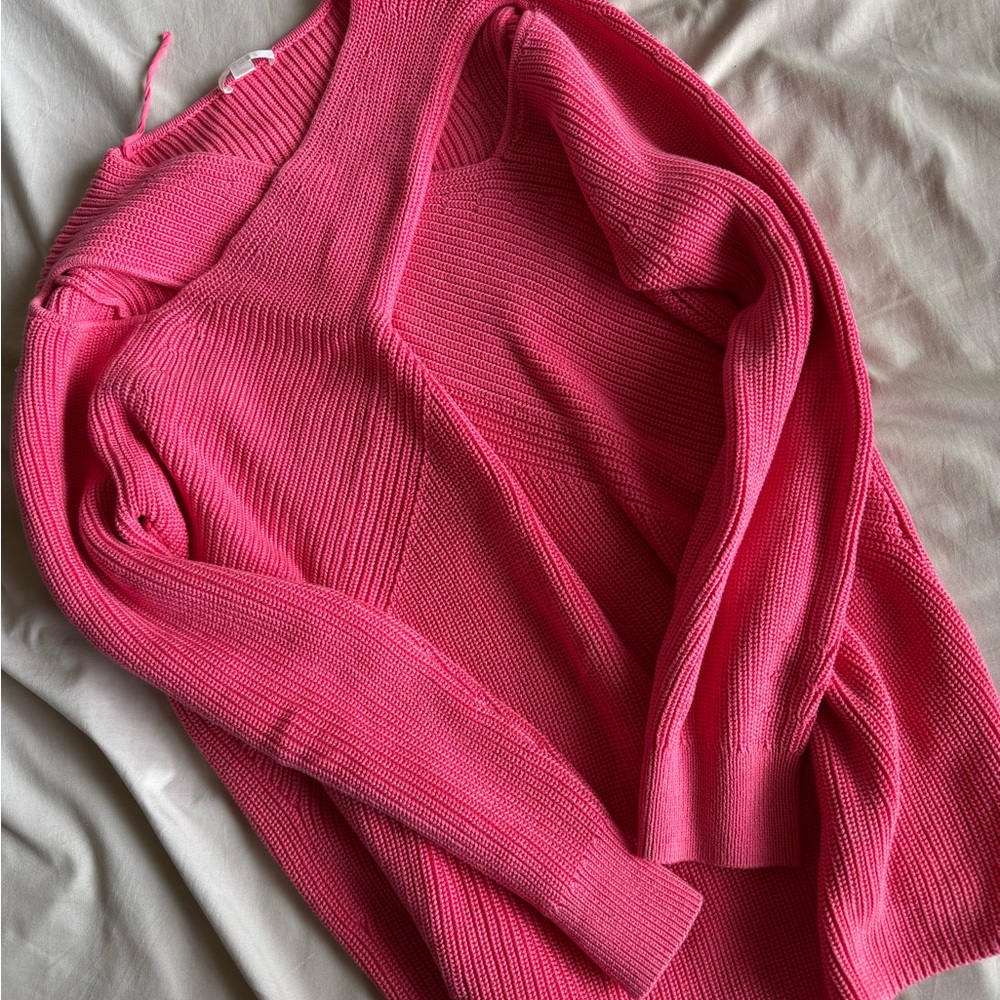 COS Pink Ribbed Knit Cardigan Sweater